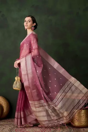 magenta jacquard design poly cotton saree with unstitched blouse piece