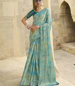 Sea green jacquard silk woven saree with embroidered blouse