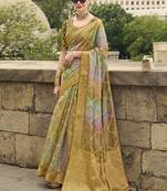 Avocado green jacquard silk woven saree with embroidered blouse