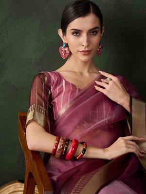 wine jacquard design poly cotton saree with unstitched blouse piece 3