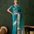 teal jacquard design poly cotton saree with unstitched blouse piece