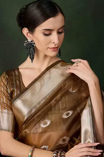 mustard jacquard design poly cotton saree with unstitched blouse piece
