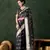 navy blue jacquard design poly cotton saree with unstitched blouse piece