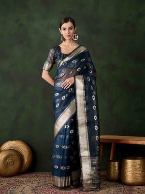 teal jacquard design poly cotton saree with unstitched blouse piece 1