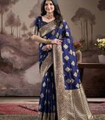 Navy blue lichi silk wevon rich pallu designer heavy partywear saree