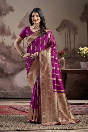 Purple lichi silk wevon rich pallu designer heavy partywear saree