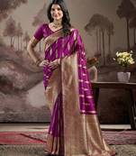 Purple lichi silk wevon rich pallu designer heavy partywear saree