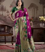 Purple lichi silk wevon rich pallu designer heavy partywear saree