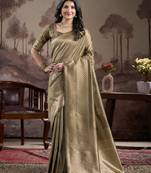 Green lichi silk wevon rich pallu designer heavy partywear saree