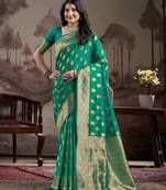 Sea green lichi silk wevon rich pallu designer heavy partywear saree