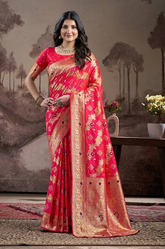 Red lichi silk wevon rich pallu designer heavy partywear saree