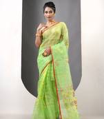 Light green muslin soft saree with jamdani designs