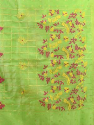 Light green muslin soft saree with jamdani designs 4