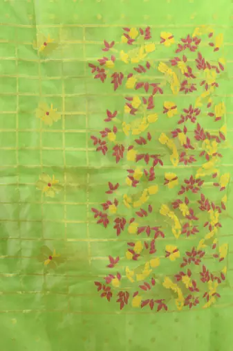 Light green muslin soft saree with jamdani designs