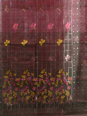 Emarald green dual tone muslin soft saree with jamdani designs 4
