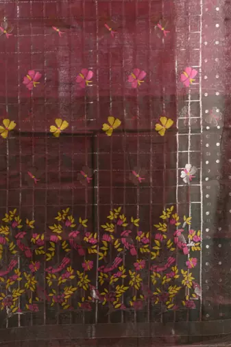 Emarald green dual tone muslin soft saree with jamdani designs