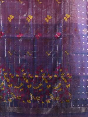 Sapphire blue dual tone muslin soft saree with jamdani designs 4
