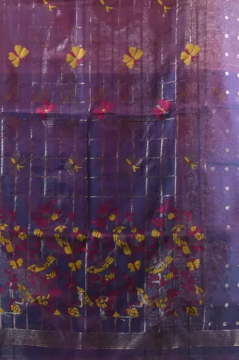 Sapphire blue dual tone muslin soft saree with jamdani designs