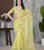 Green butterfly net graceful embroidery work partywear saree