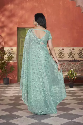 Sea green tissue net glamorous partywear saree