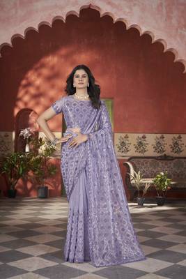 Lavender tissue net glamorous partywear saree 1