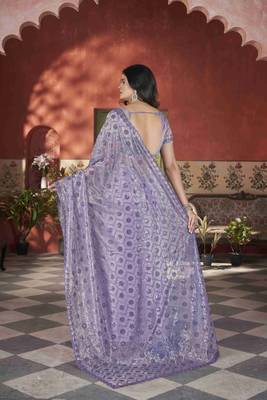 Lavender tissue net glamorous partywear saree 3