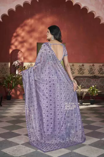 Lavender tissue net glamorous partywear saree