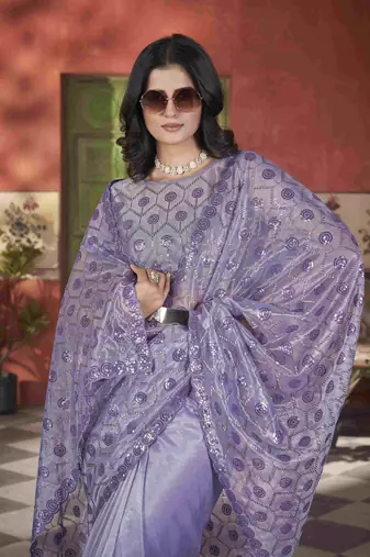 Lavender tissue net glamorous partywear saree