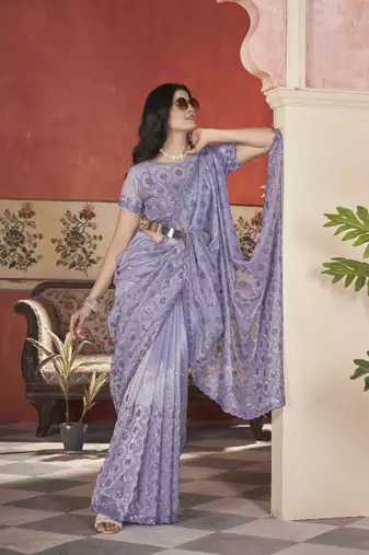 Lavender tissue net glamorous partywear saree