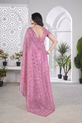 Pink tissue net glamorous partywear saree