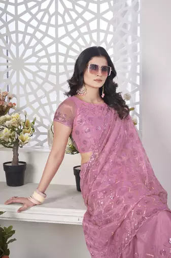 Pink tissue net glamorous partywear saree