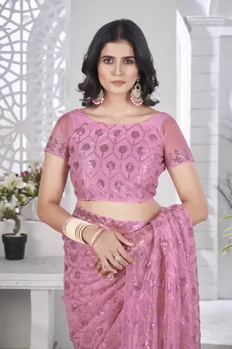 Pink tissue net glamorous partywear saree