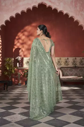 Pista tissue net glamorous partywear saree