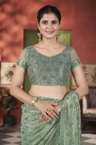 Pista tissue net glamorous partywear saree