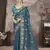 Blue gold crunchy ethnic partywear glamorous saree