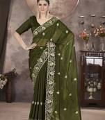 Green gold crunchy ethnic partywear glamorous saree