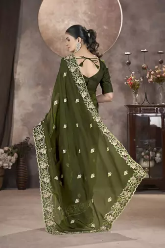 Green gold crunchy ethnic partywear glamorous saree