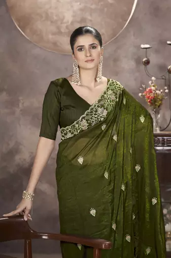Green gold crunchy ethnic partywear glamorous saree