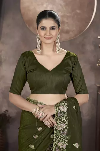 Green gold crunchy ethnic partywear glamorous saree