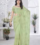 Green girlie tissue net c embroidered saree