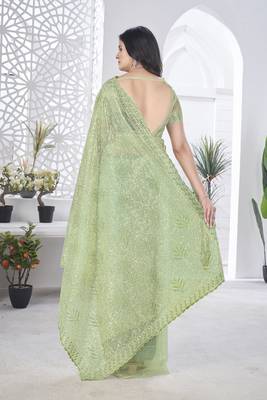Green girlie tissue net c embroidered saree 3