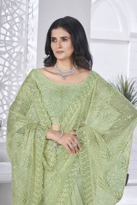 Green girlie tissue net c embroidered saree 4