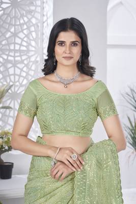 Green girlie tissue net c embroidered saree 5