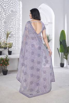 Lavender girlie tissue net c embroidered saree 3