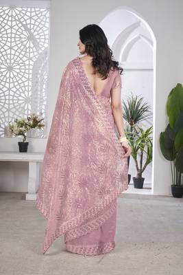 Purple girlie tissue net c embroidered saree 3