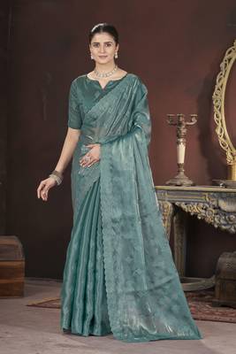 Teal stylish jimmy choo c ethnic sequins embroidered saree 1