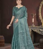 Teal stylish jimmy choo c ethnic sequins embroidered saree