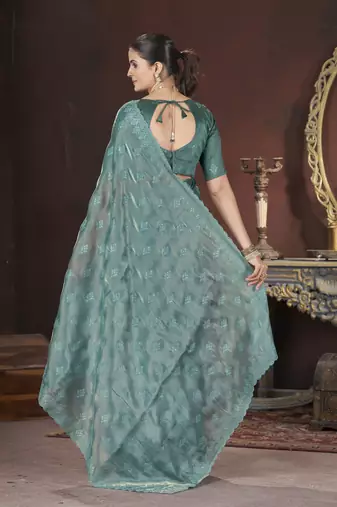 Teal stylish jimmy choo c ethnic sequins embroidered saree