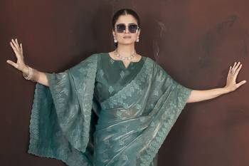 Teal stylish jimmy choo c ethnic sequins embroidered saree 3