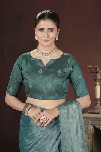 Teal stylish jimmy choo c ethnic sequins embroidered saree